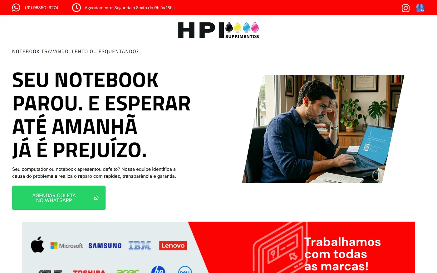 A página de computadores e notebooks da HPI Suprimentos